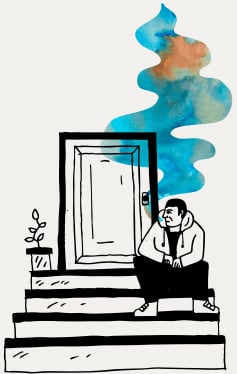 Decorative image of man smoking cannabis on steps
